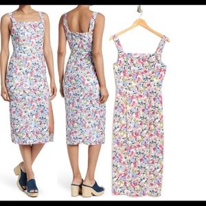 NSR Floral Square Neck Midi Slit Dress